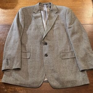 Chaps Blazer Men's 46R Beige Black Herringbone Jacket Sport‎ Coat 100% Wool